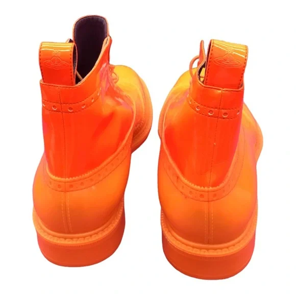 VIVIENNE WESTWOOD Neon Orange Rain Snow High Top Laced Boots  display picture 1